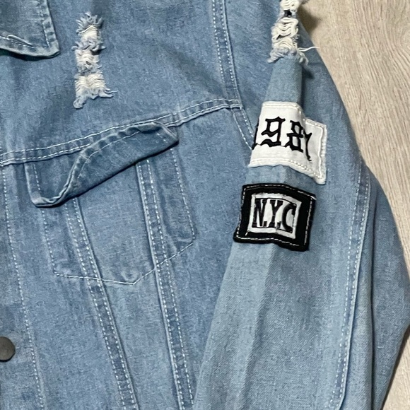 Aieryiyi Distressee Denim Jacket with Patches - Picture 2 of 8